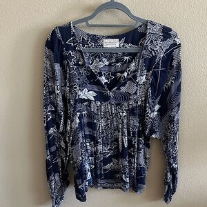 Denim & Supply Ralph Lauren Navy Floral Print Long Sleeve Peasant Top